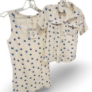 Kate Quinn Matching Mom (NWT), and Child Set. Organic Cotton Blue Bird Print.